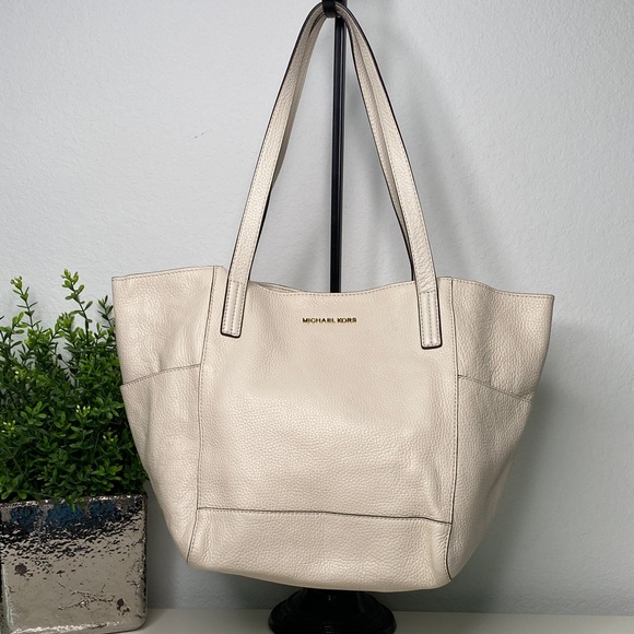 Michael Kors Ashbury Large Grab Pebble Leather Tote Beige Ivory - Picture 3 of 12